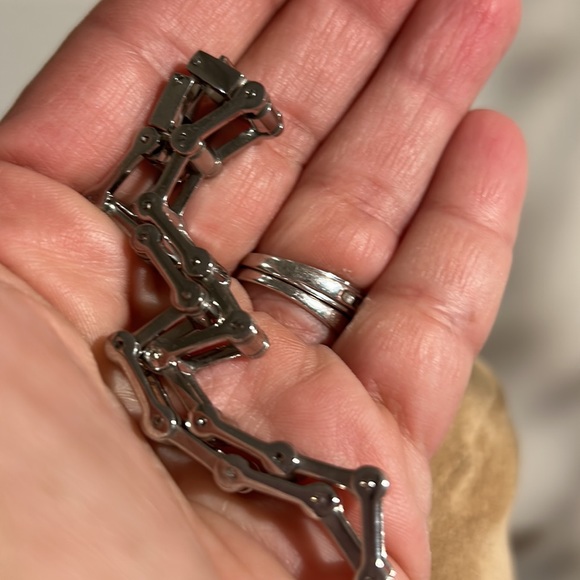 Polished Stainless Steel Bike Chain Link Bracelet - Picture 5 of 14